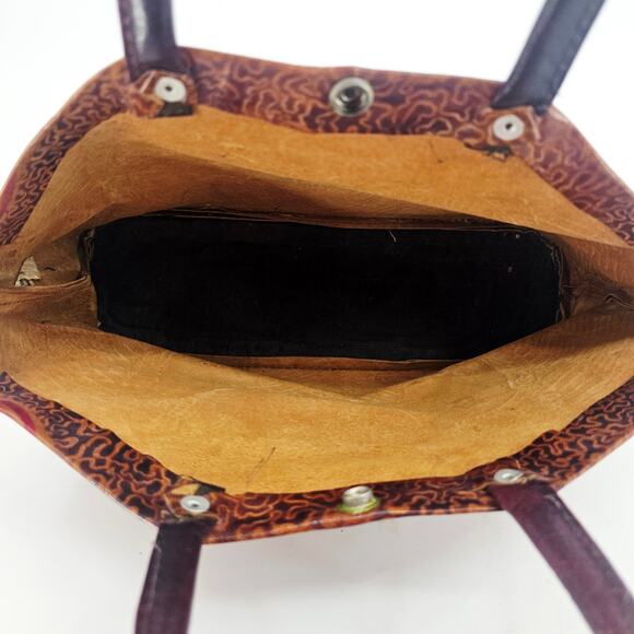 Vintage 70s Embosed Leather Hand Painted Egyptian Pharaoh Top Handle Bag Purse - Picture 7 of 14